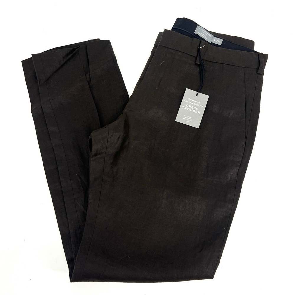 Club Monaco Connor Modern Slim Fit‎ Dress Trouser Pants Wax Coated Linen 33x32